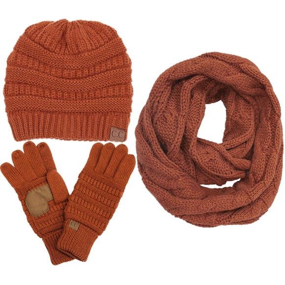 C.C 3pc Knit Warm Beanie Gloves Scarves Set main image 8